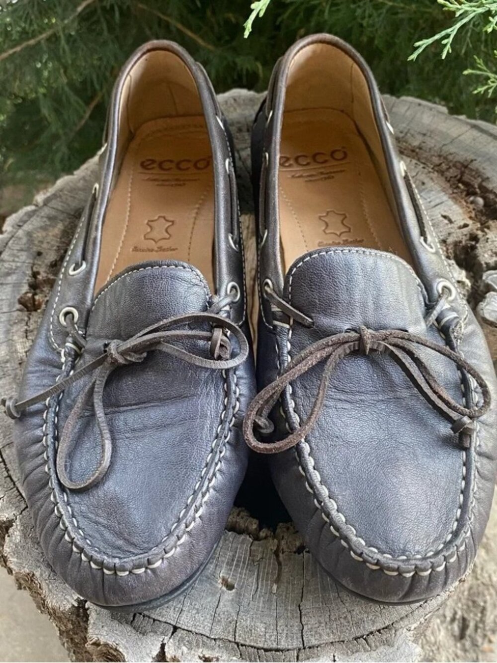 Ecco gray brown leather loafers, driving shoes, moccasins, boat shoes EU41 =US10 - Picture 5 of 8